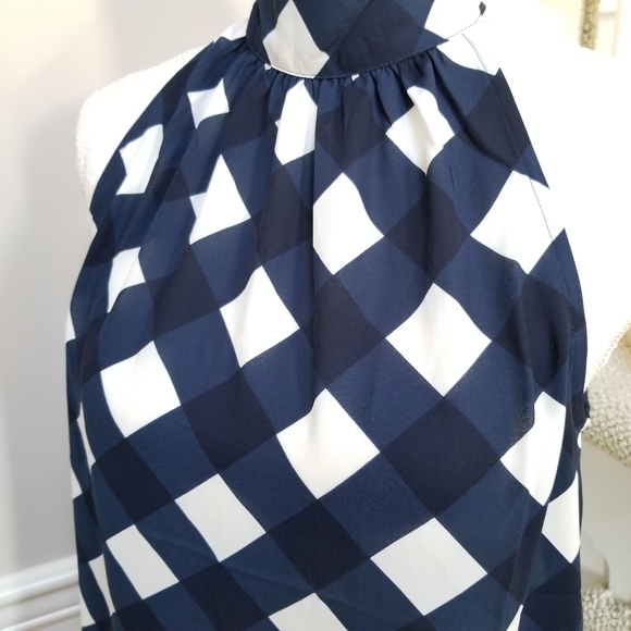 🆕️ J CREW Navy Gingham Check Tie-Neck tank top - Picture 5 of 8